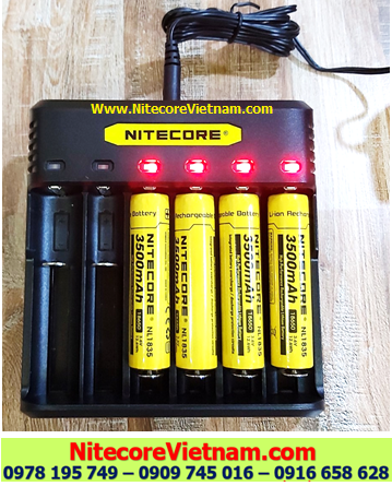 Nitecore Q6 (Bộ sạc 06 Khe Sạc kèm sẳn 04 pin SẠC 18650 NITECORE NL1835HP 3500mAh lithium 3.7v) chính hãng